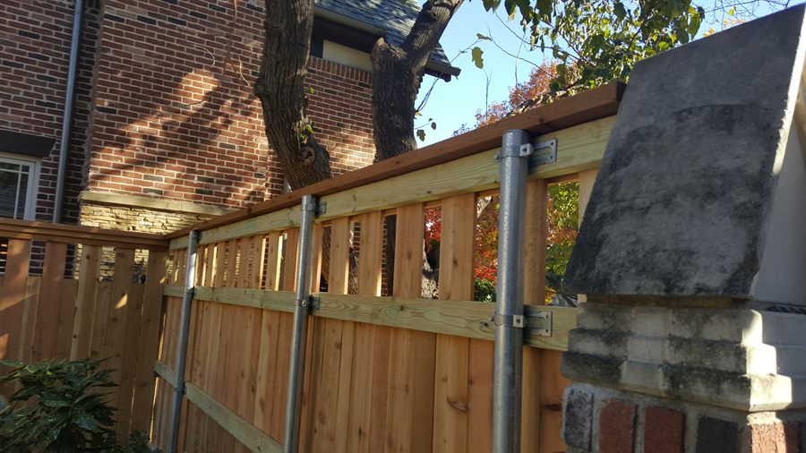 Close-up of new cedar fence pickets